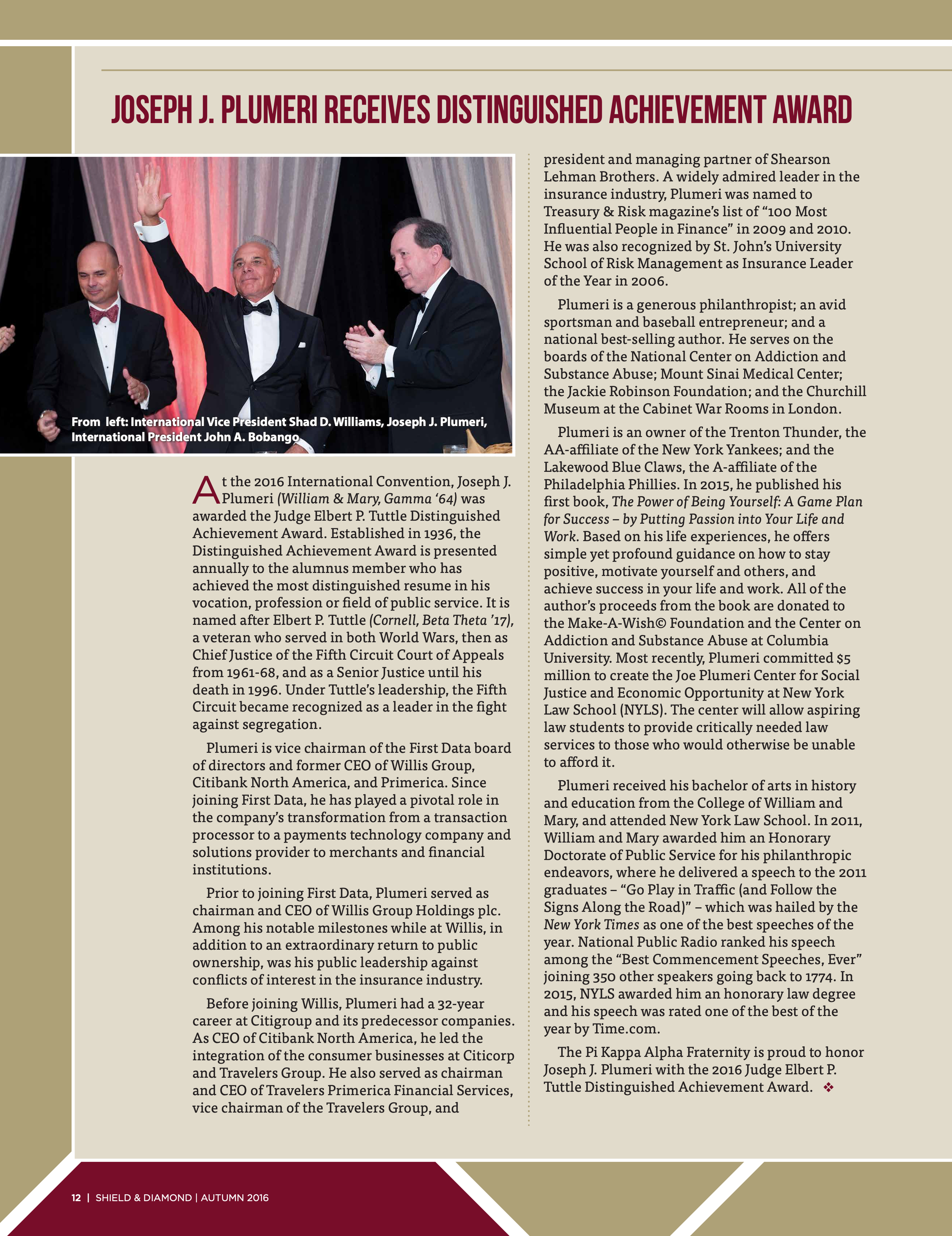 Joseph J. Plumeri Receives Distinguished Achievement Award